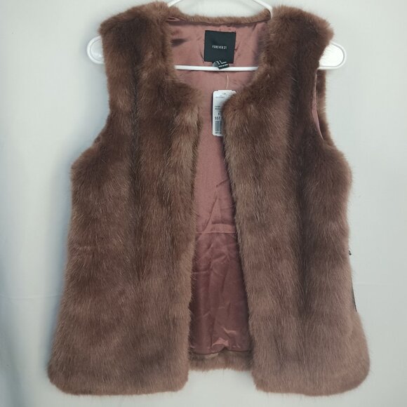 Forever 21 Mauve Faux Fur Vest Size S - Picture 1 of 5
